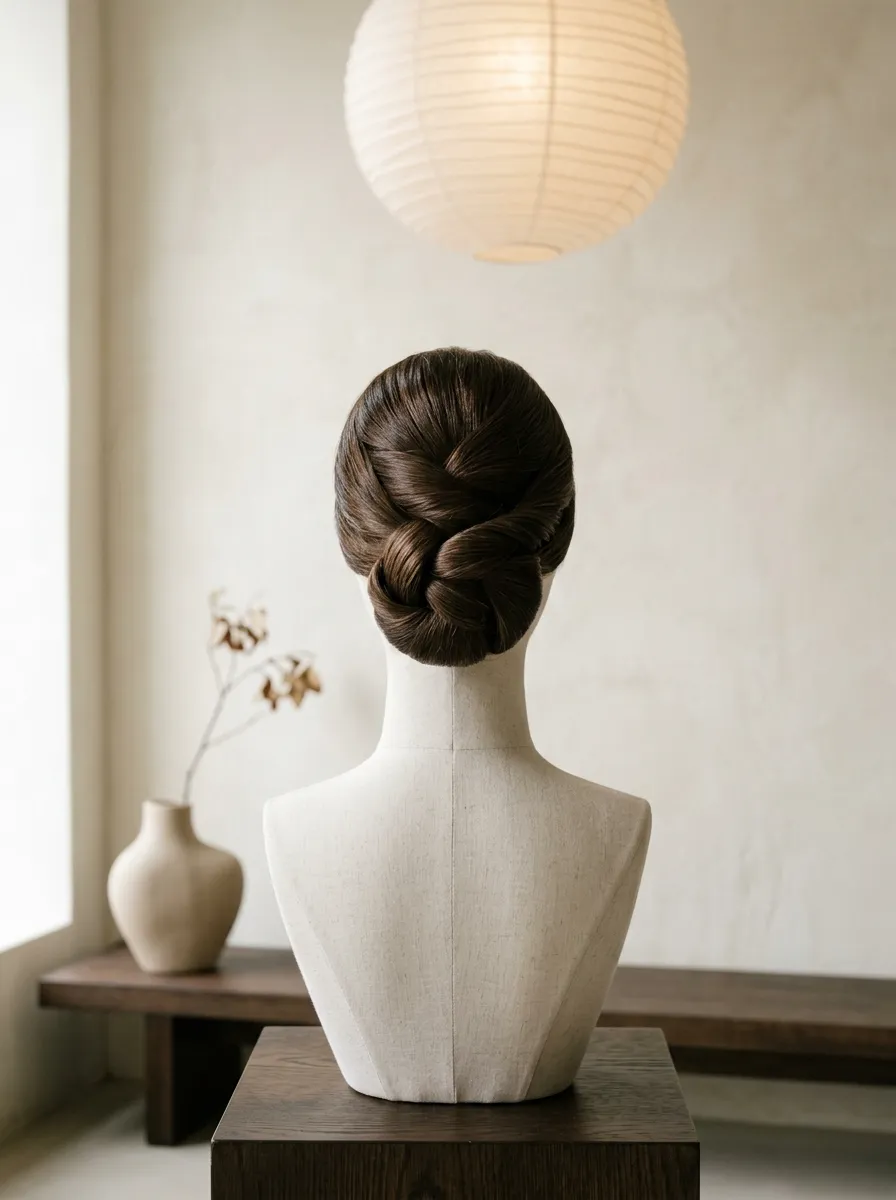 Architectural Twist Bun bridal hairstyle idea for bold wedding hairstyles for a truly confident bride with elegant textured finish