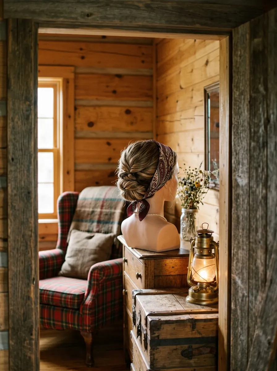 Bandana Wrapped Updo bridal hairstyle idea for western wedding hairstyles for a rustic, chic bride with elegant textured finish
