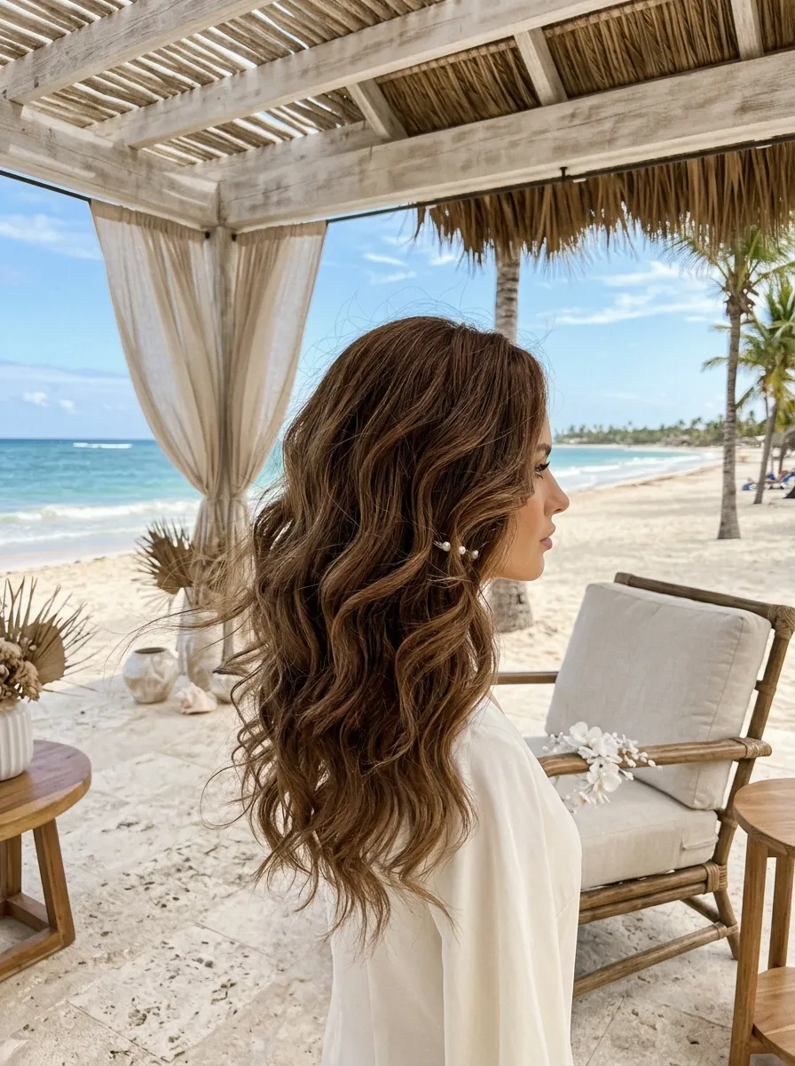 Beach Curl Blowout bridal hairstyle idea for loose curl wedding hairstyles for soft bridal waves with elegant textured finish