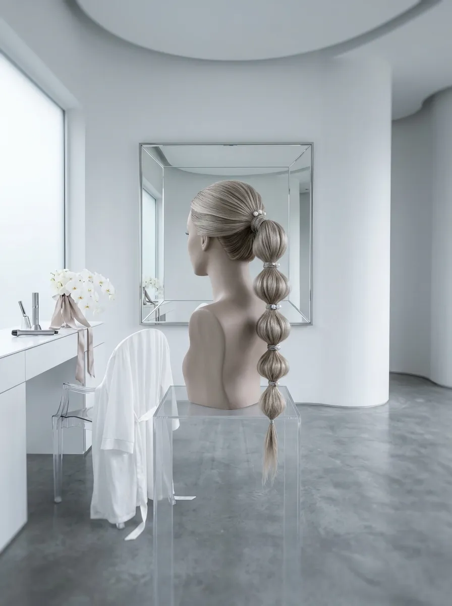 Bubble Ponytail Style bridal hairstyle idea for modern wedding hairstyles every bride will love with elegant textured finish