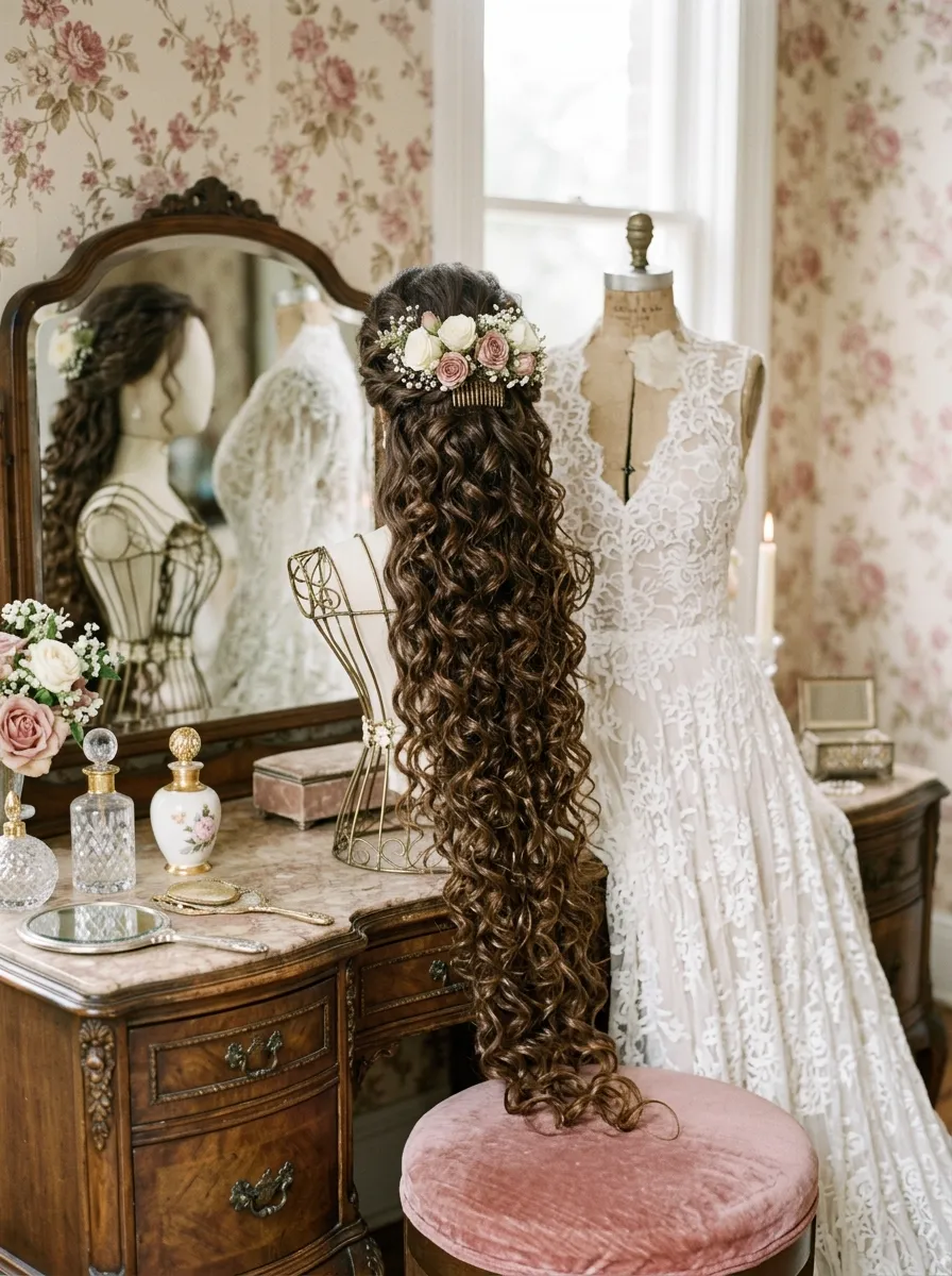 Cascading Ringlet Style bridal hairstyle idea for loose curl wedding hairstyles for soft bridal waves with elegant textured finish