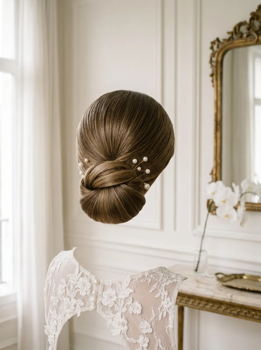 Classic Low Bun First Time Bride bridal hairstyle idea for first time bride hairstyles to nail your big day with elegant textured finish