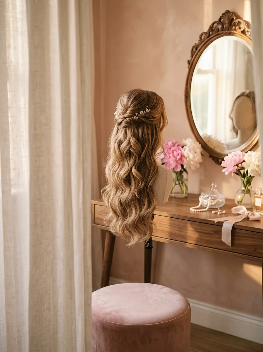 Clip In Half Up bridal hairstyle idea for diy wedding hairstyles you can easily nail at home with elegant textured finish