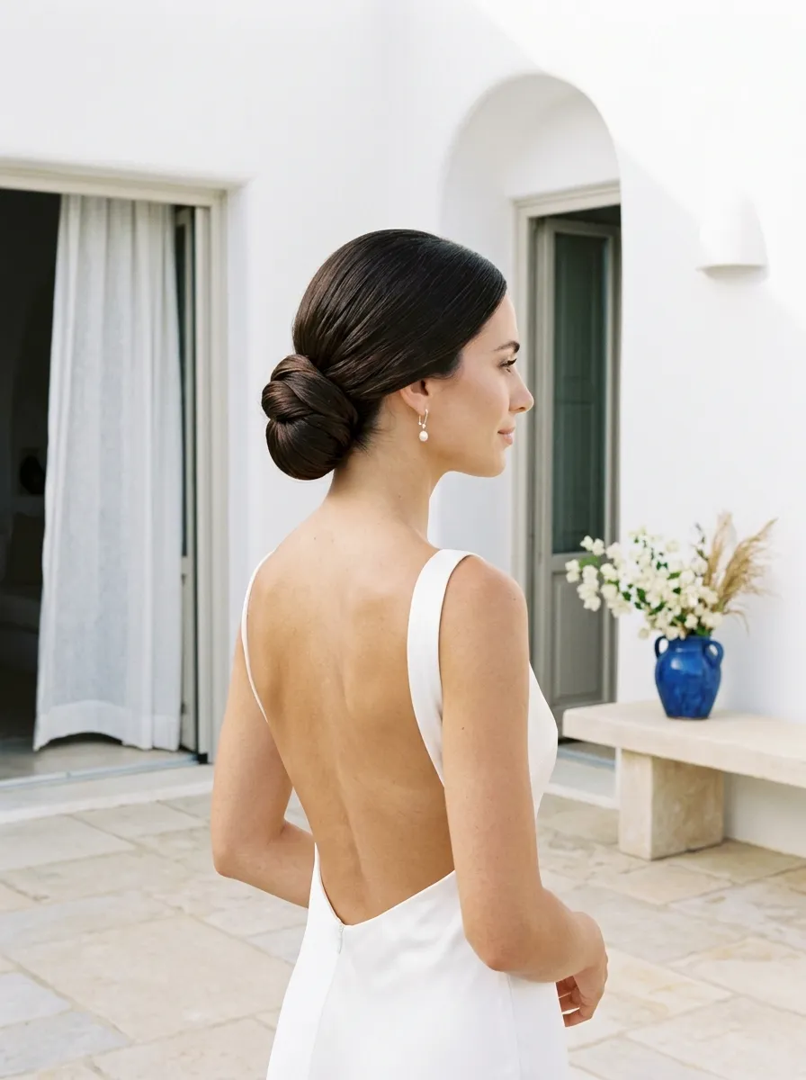 Coastal Knot Style bridal hairstyle idea for destination wedding hairstyles that beat the heat with elegant textured finish