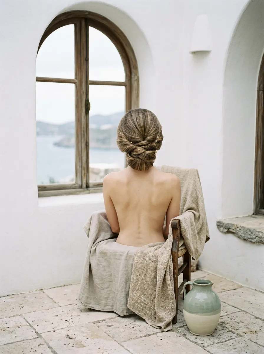 Cool Twist Updo bridal hairstyle idea for destination wedding hairstyles that beat the heat with elegant textured finish