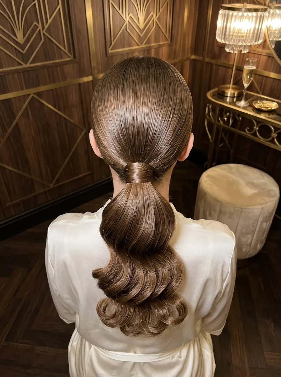 Curled Ends Pony bridal hairstyle idea for sleek low ponytail wedding hairstyles to copy now with elegant textured finish