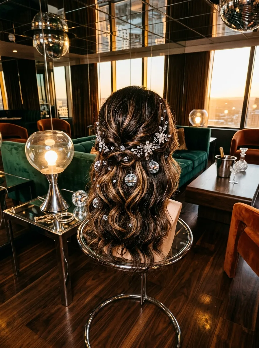 Disco Ball Waves bridal hairstyle idea for reception wedding hairstyles to dance the night away with elegant textured finish