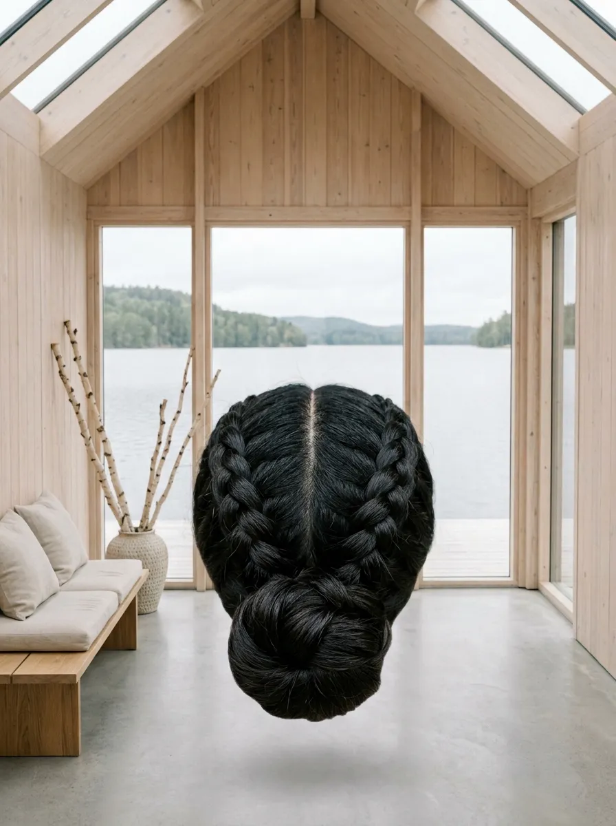 Double Braided Bun bridal hairstyle idea for outdoor wedding hairstyles that survive the wind with elegant textured finish