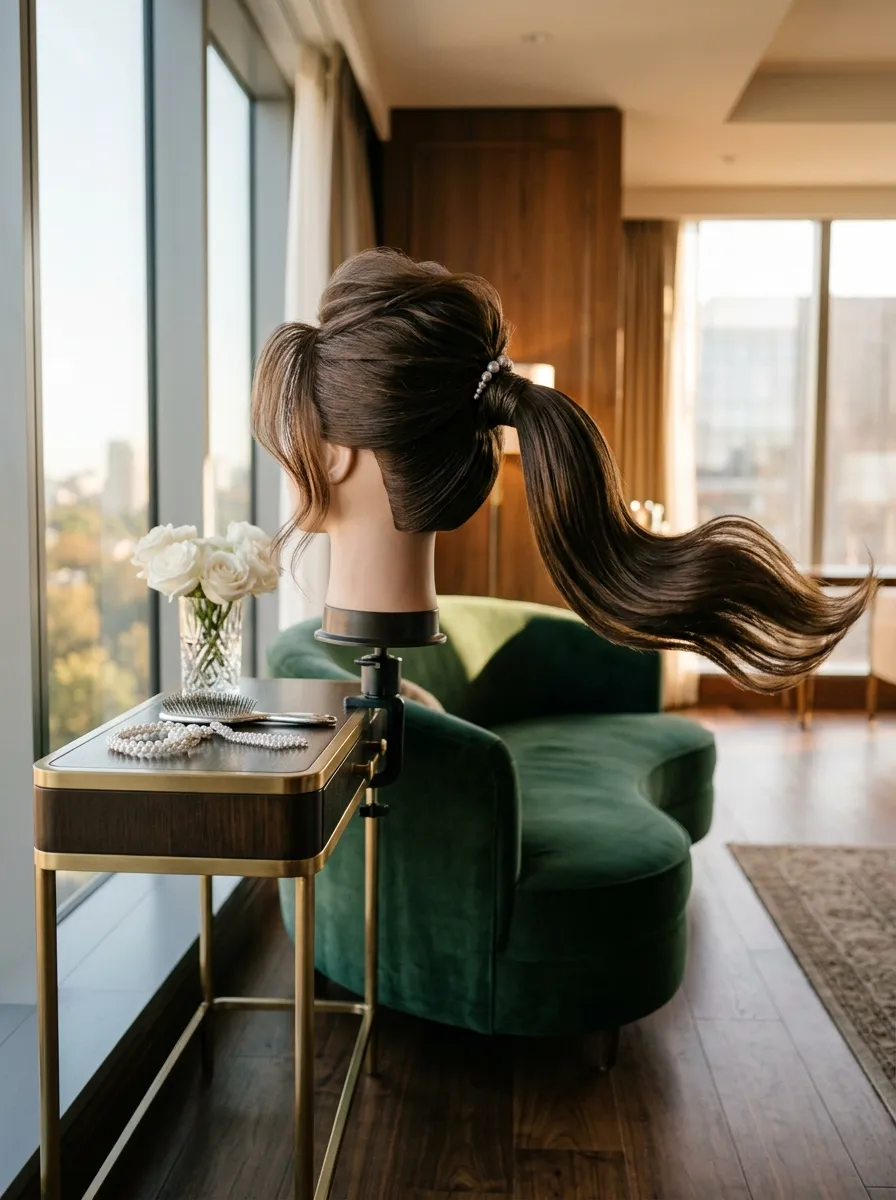 Dramatic High Ponytail bridal hairstyle idea for bold wedding hairstyles for a truly confident bride with elegant textured finish