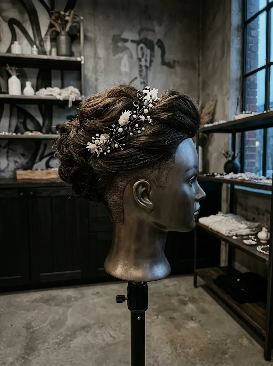 Edgy Undercut Style bridal hairstyle idea for bold wedding hairstyles for a truly confident bride with elegant textured finish