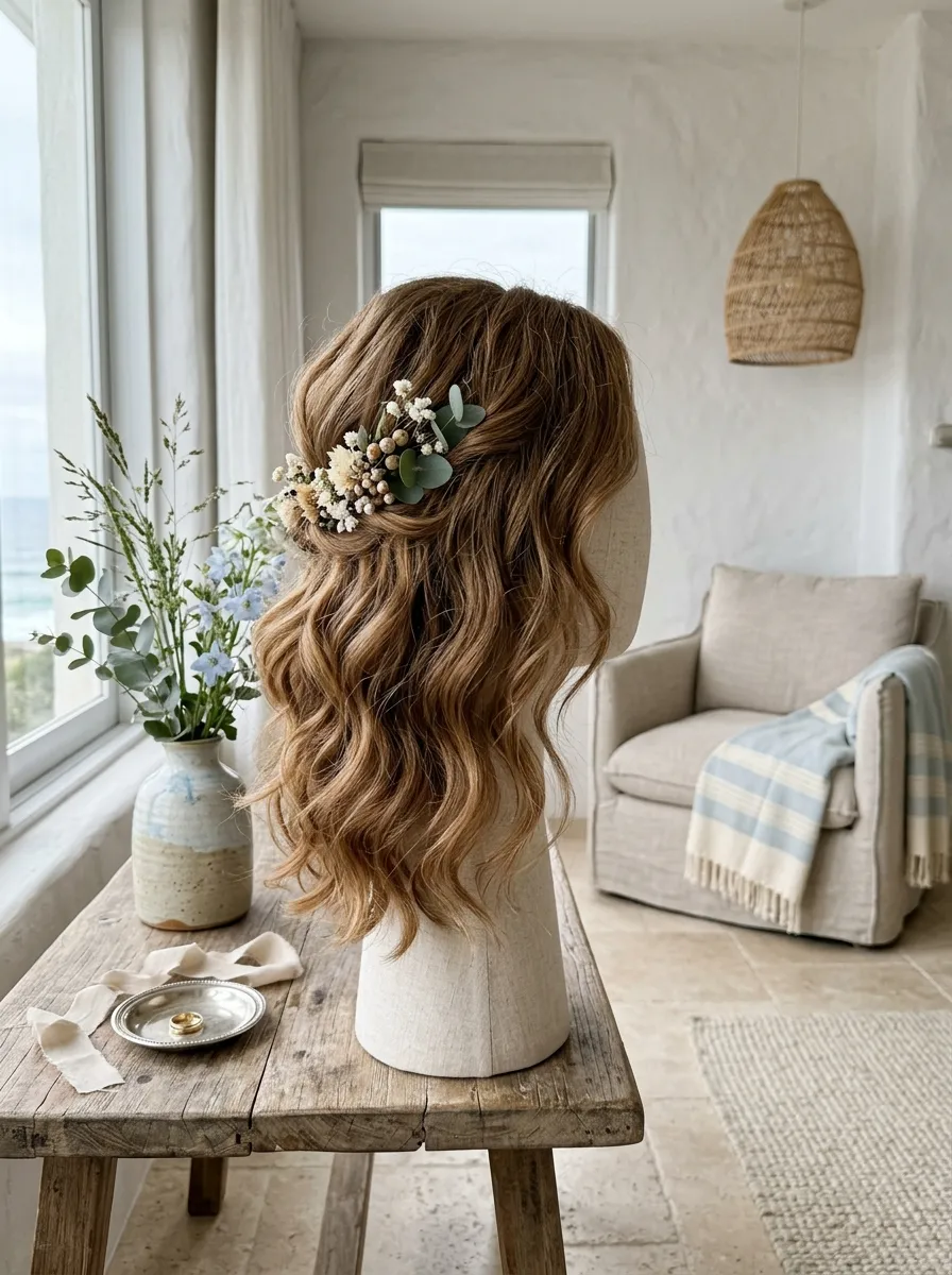 Effortless Curl Wave bridal hairstyle idea for loose curl wedding hairstyles for soft bridal waves with elegant textured finish