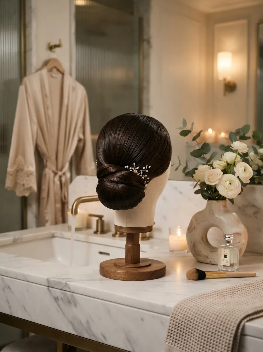 Elegant Twist Wrap bridal hairstyle idea for twisted wedding hairstyles that look high-end chic with elegant textured finish