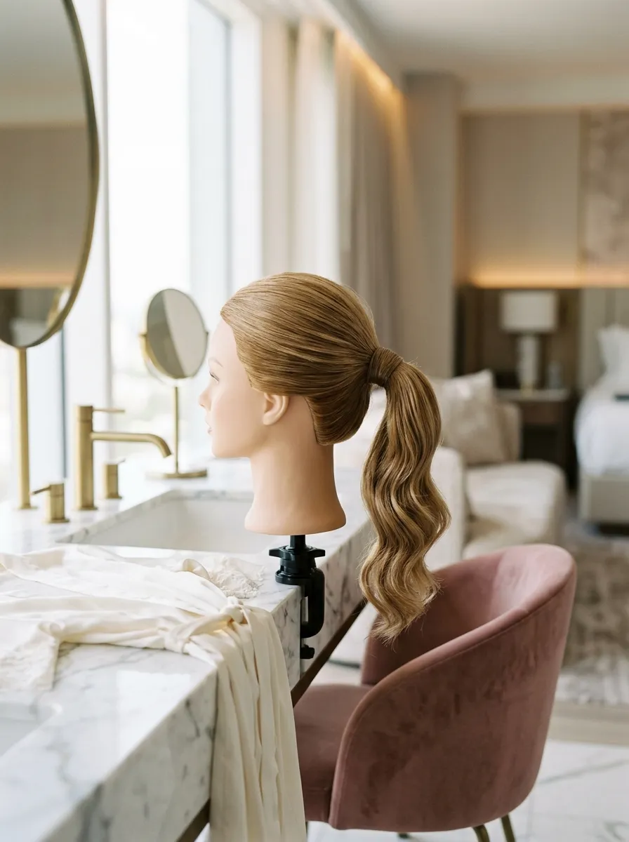 Fast Track Ponytail bridal hairstyle idea for busy bride wedding hairstyles done in no time at all with elegant textured finish