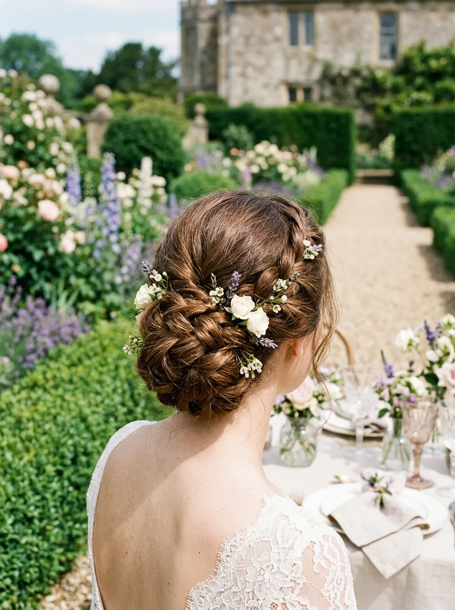 Garden Party Updo bridal hairstyle idea for romantic updo wedding hairstyles for your big day with elegant textured finish