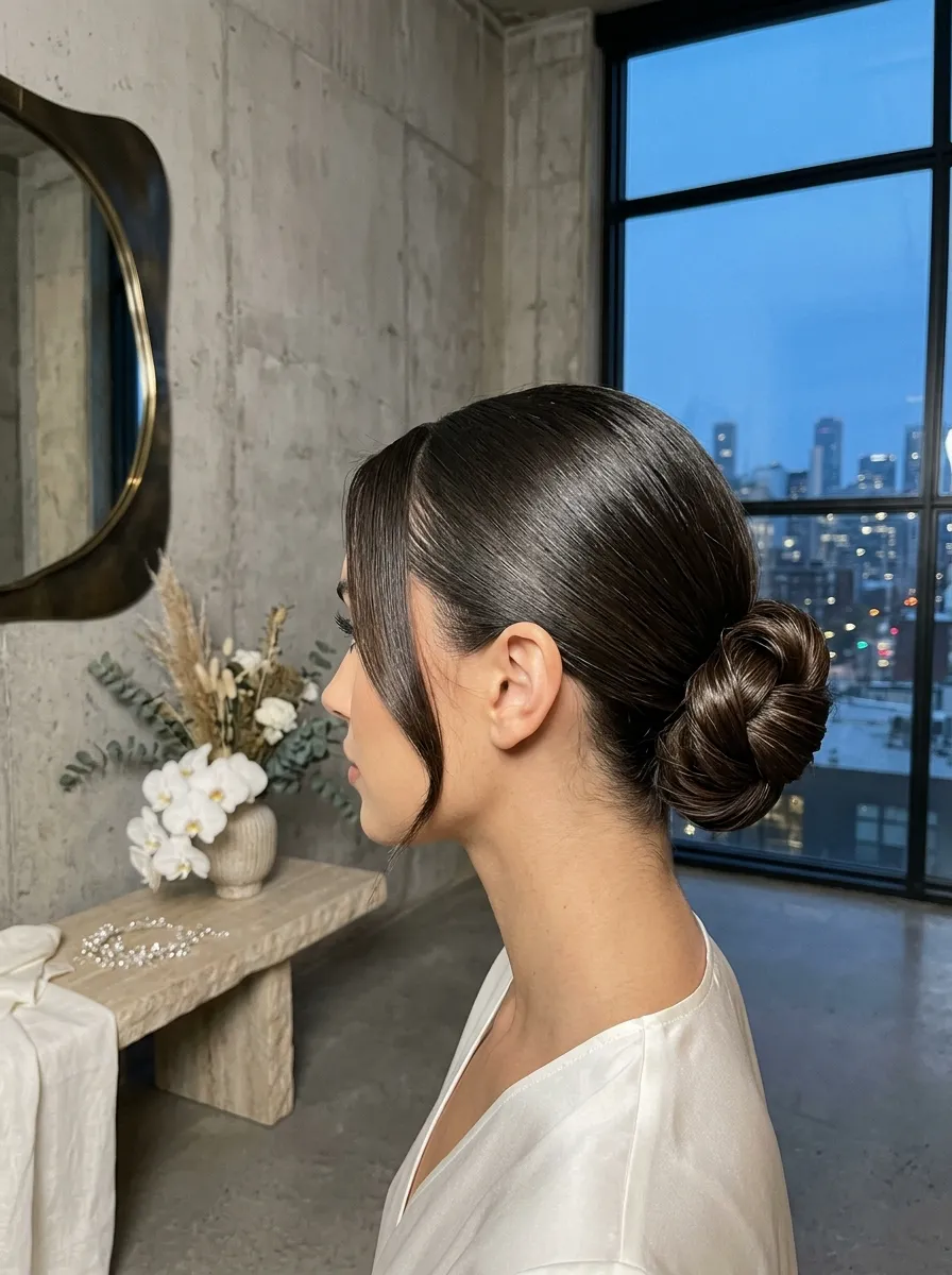 Gel Slick Style bridal hairstyle idea for humid weather wedding hairstyles that never frizz with elegant textured finish