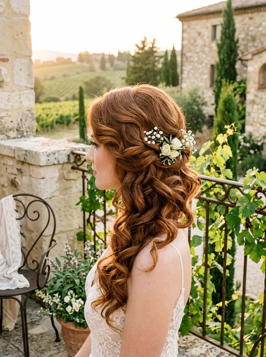 Gentle Curl Sweep bridal hairstyle idea for loose curl wedding hairstyles for soft bridal waves with elegant textured finish