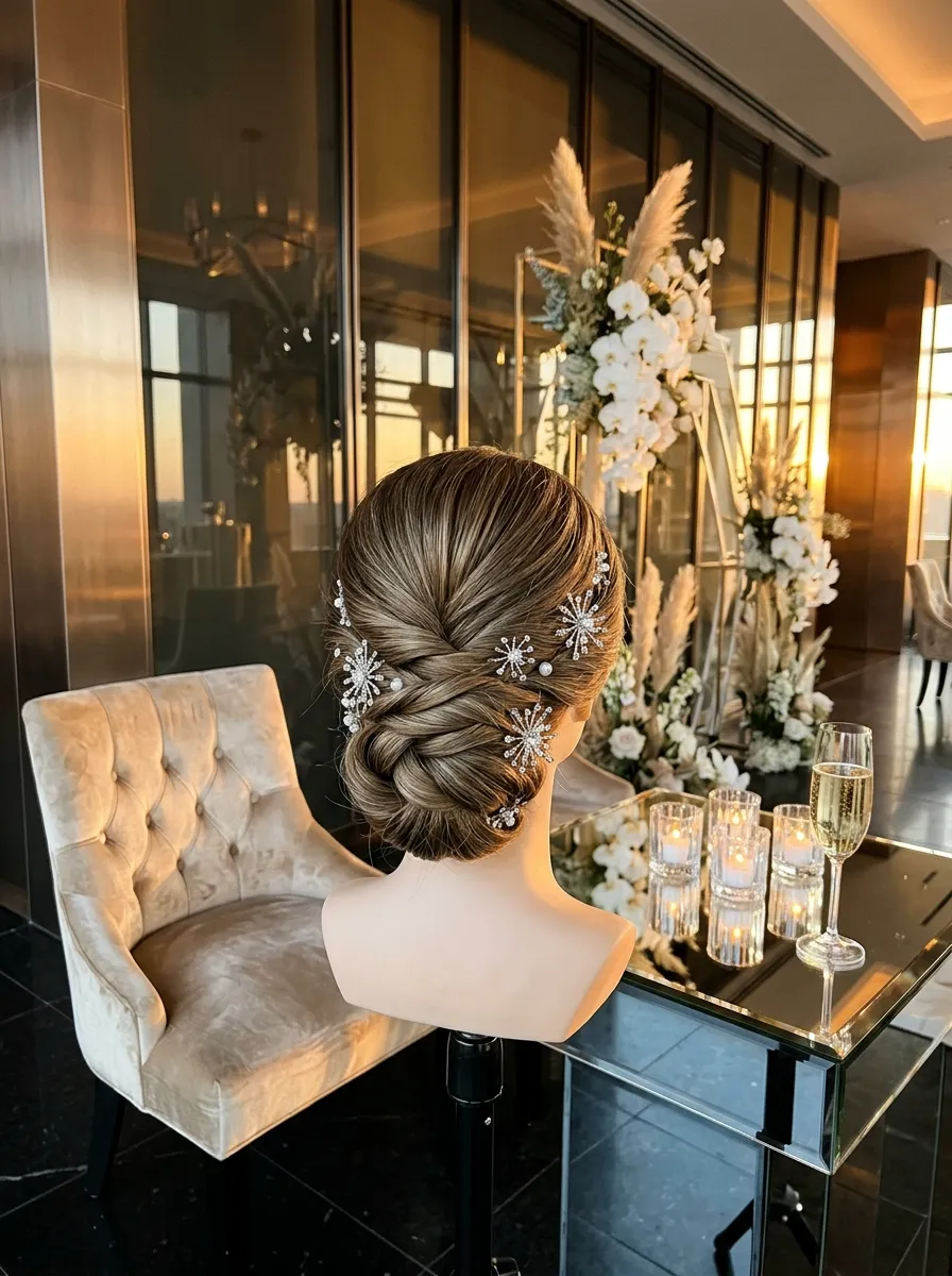 Glitter Pin Reception Look bridal hairstyle idea for reception wedding hairstyles to dance the night away with elegant textured finish