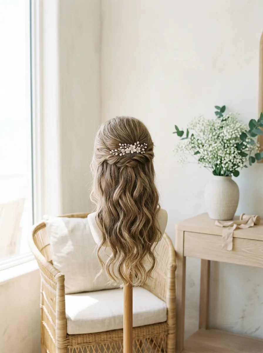 Half Up Hairdo bridal hairstyle idea for first time bride hairstyles to nail your big day with elegant textured finish