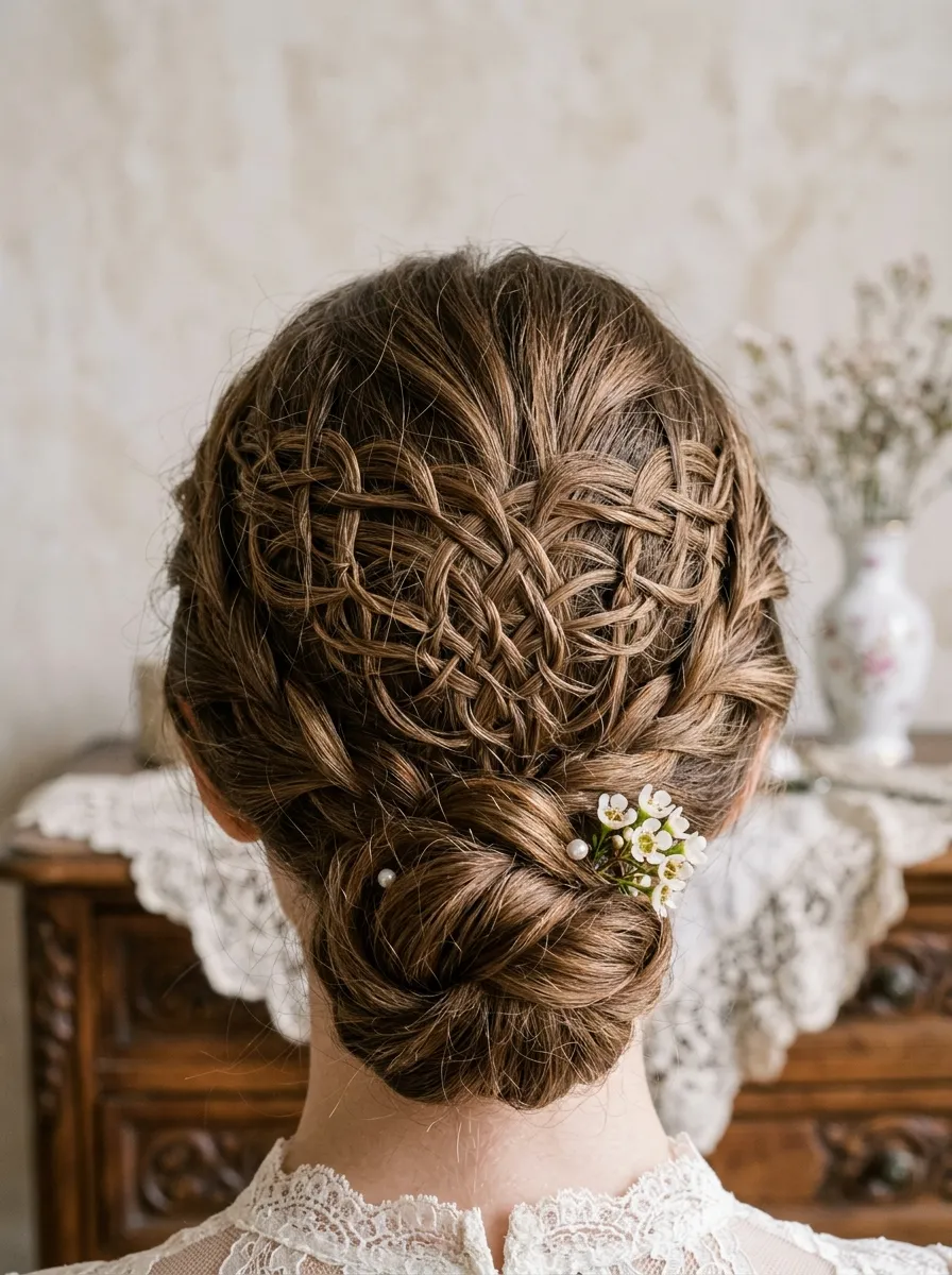 Lace Inspired Twist bridal hairstyle idea for romantic updo wedding hairstyles for your big day with elegant textured finish