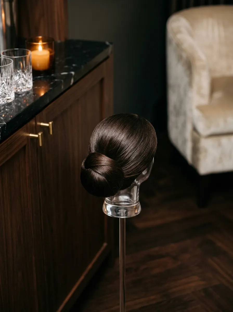 Late Night Sleek Bun bridal hairstyle idea for reception wedding hairstyles to dance the night away with elegant textured finish