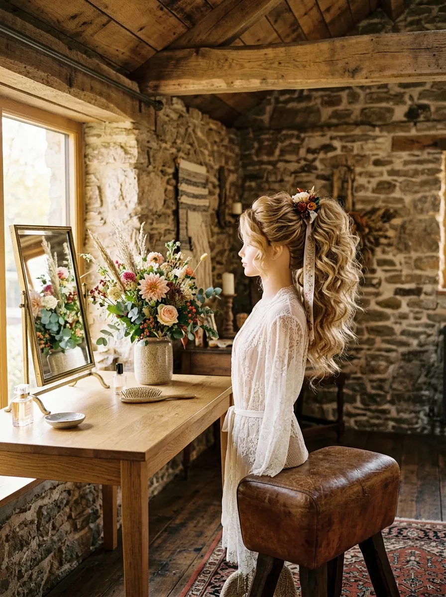 Layered Curl Ponytail bridal hairstyle idea for wedding hairstyles for layers that add movement with elegant textured finish