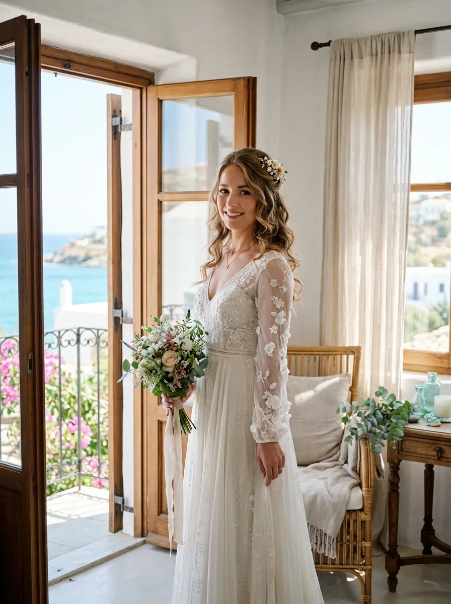Lob Length Blowout bridal hairstyle idea for medium length wedding hairstyles for any bride with elegant textured finish