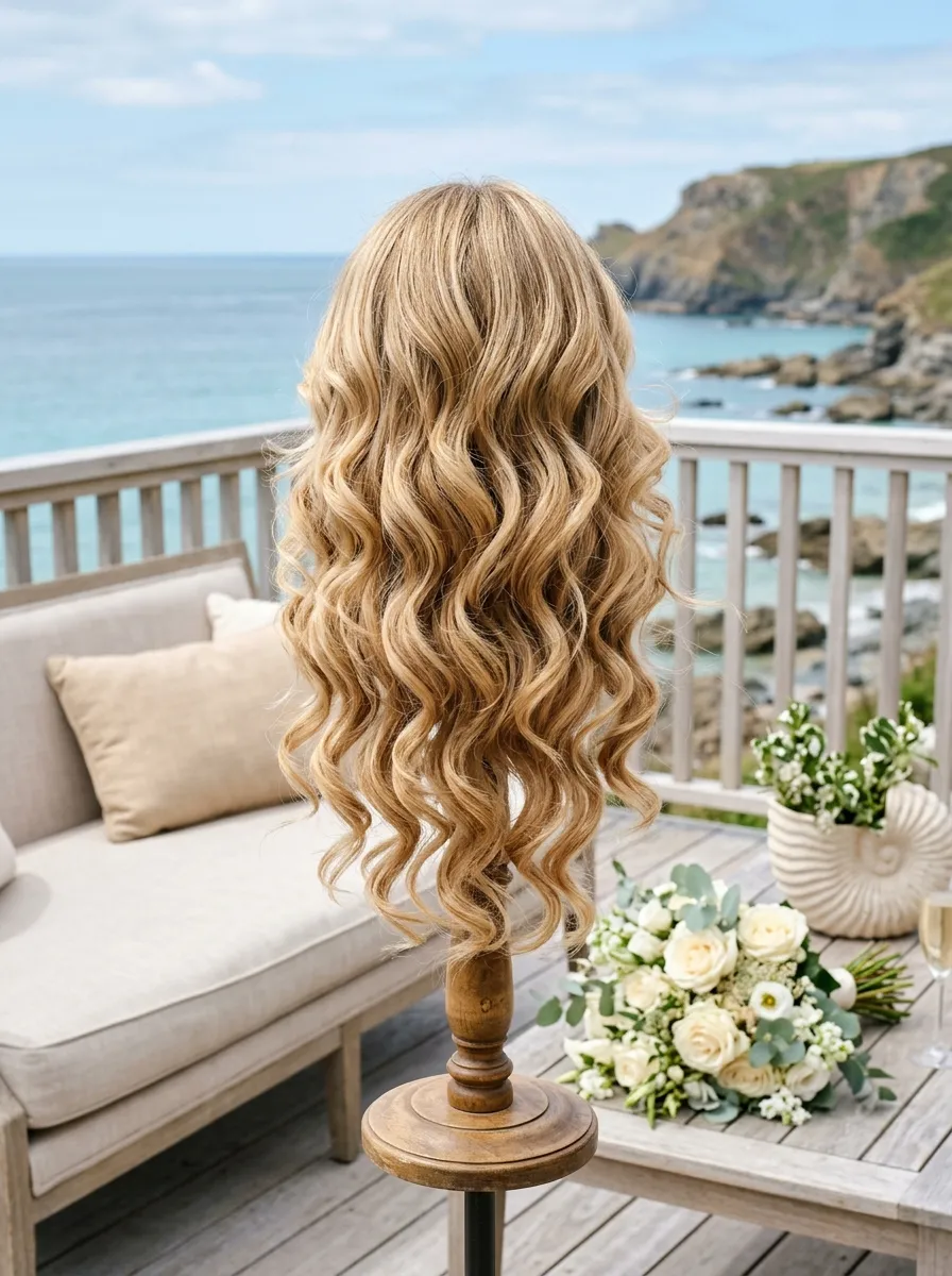 Long Loose Curls bridal hairstyle idea for outdoor wedding hairstyles that survive the wind with elegant textured finish
