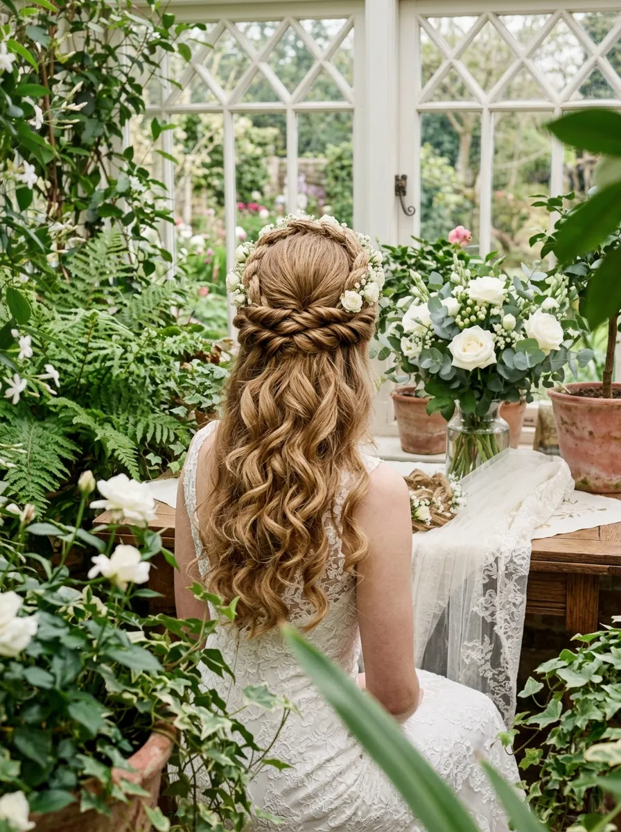 Loose Curl Half Up bridal hairstyle idea for loose curl wedding hairstyles for soft bridal waves with elegant textured finish
