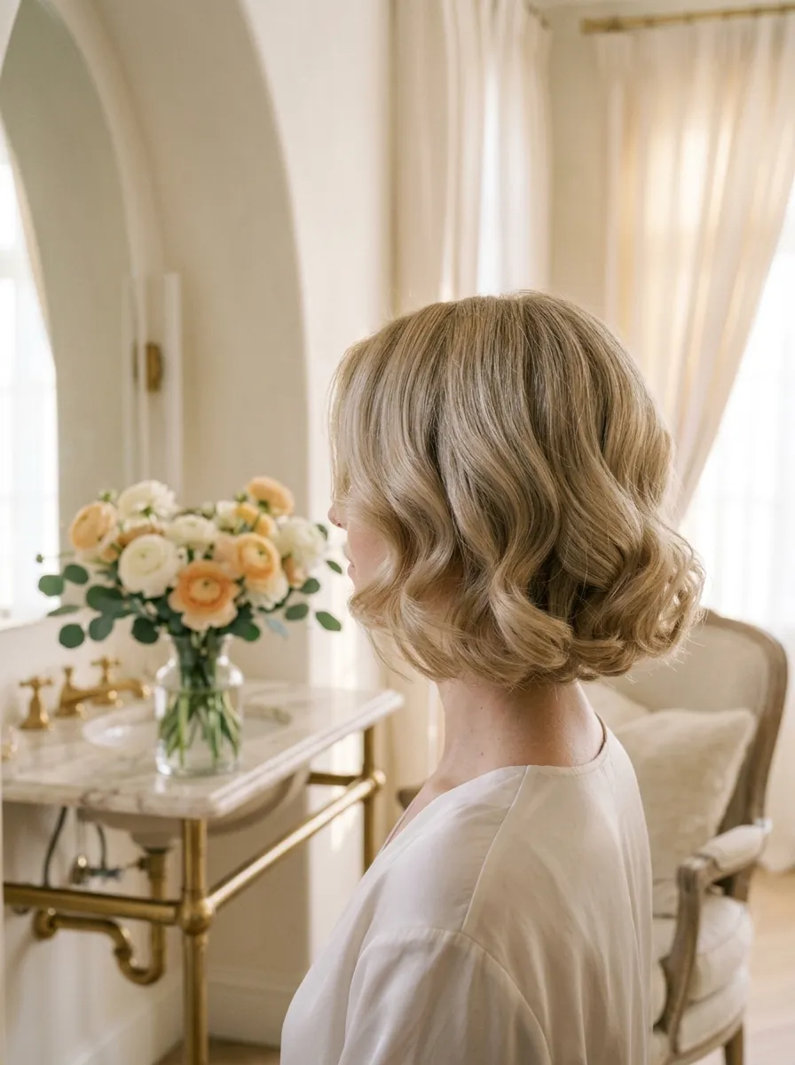 Loose Large Curls bridal hairstyle idea for short curly hair wedding hairstyles to copy now with elegant textured finish