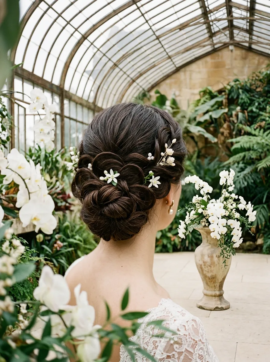Loose Petal Bun bridal hairstyle idea for romantic updo wedding hairstyles for your big day with elegant textured finish