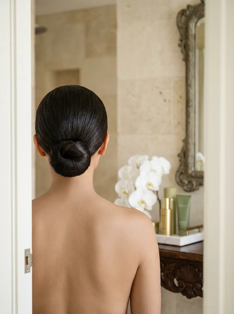 Low Chignon Bun Humid Weather bridal hairstyle idea for humid weather wedding hairstyles that never frizz with elegant textured finish