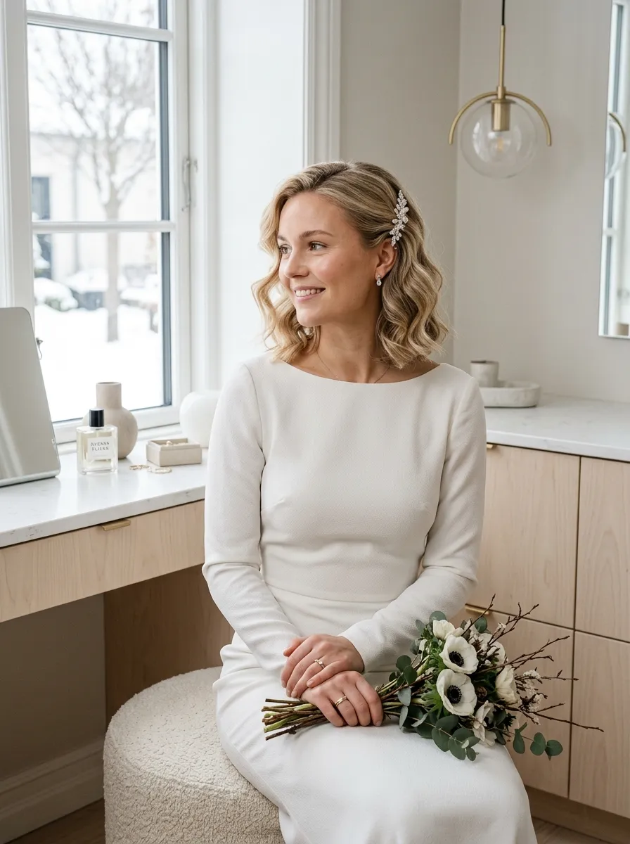 Medium Length Bob Waves bridal hairstyle idea for medium length wedding hairstyles for any bride with elegant textured finish