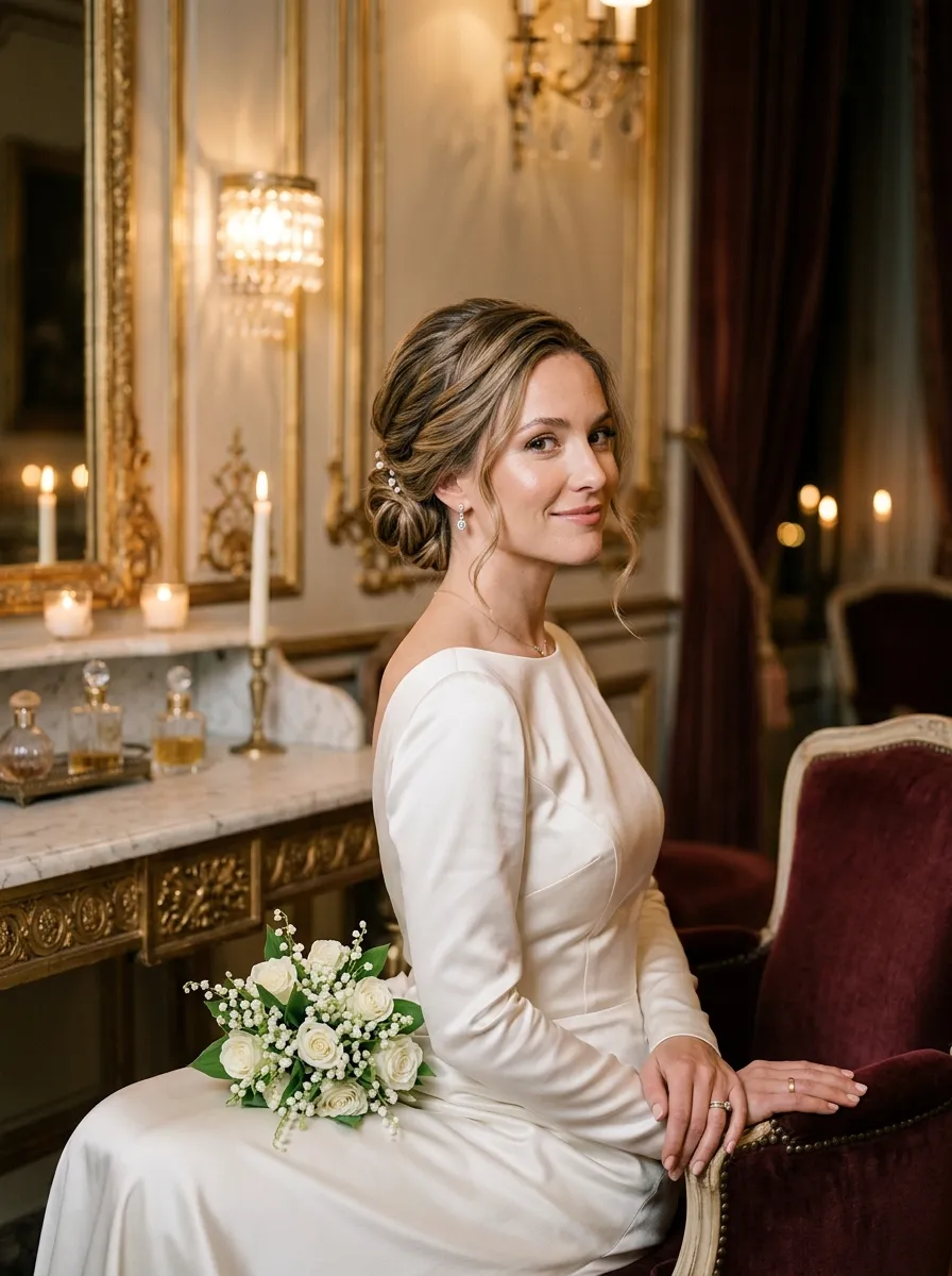 Medium Length Chignon bridal hairstyle idea for medium length wedding hairstyles for any bride with elegant textured finish