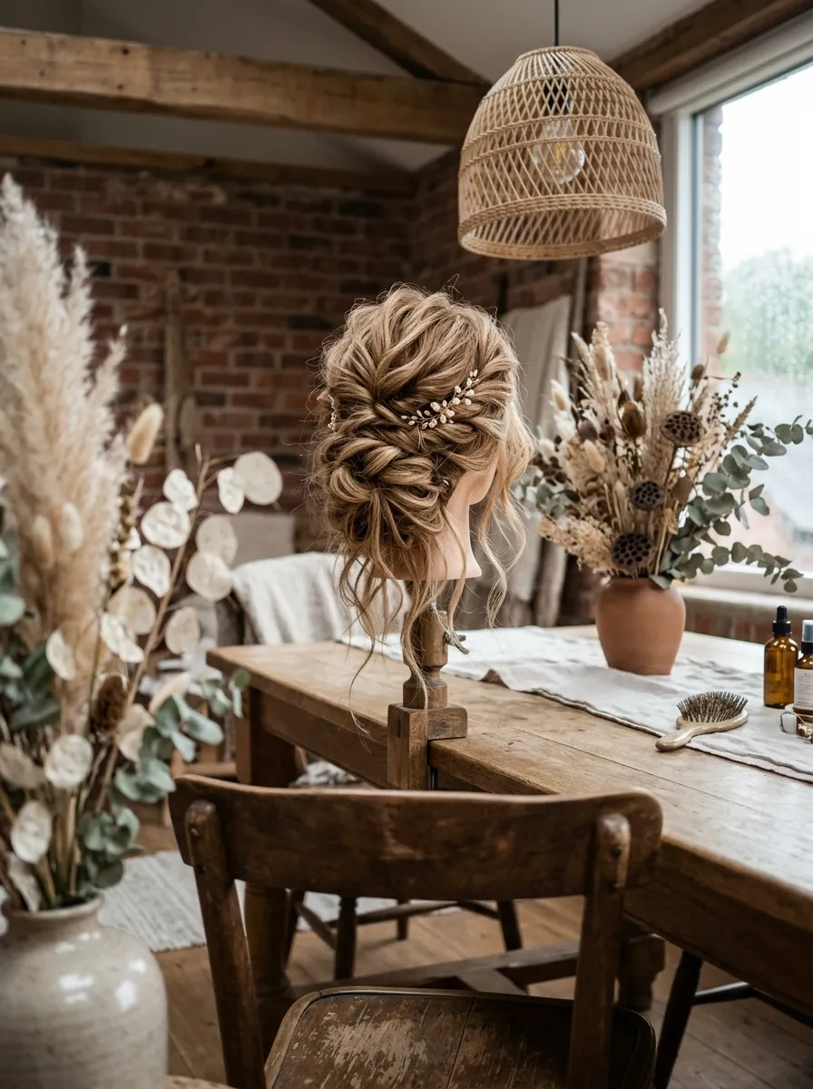 Messy Textured Updo bridal hairstyle idea for long layered hair wedding hairstyles to try now with elegant textured finish