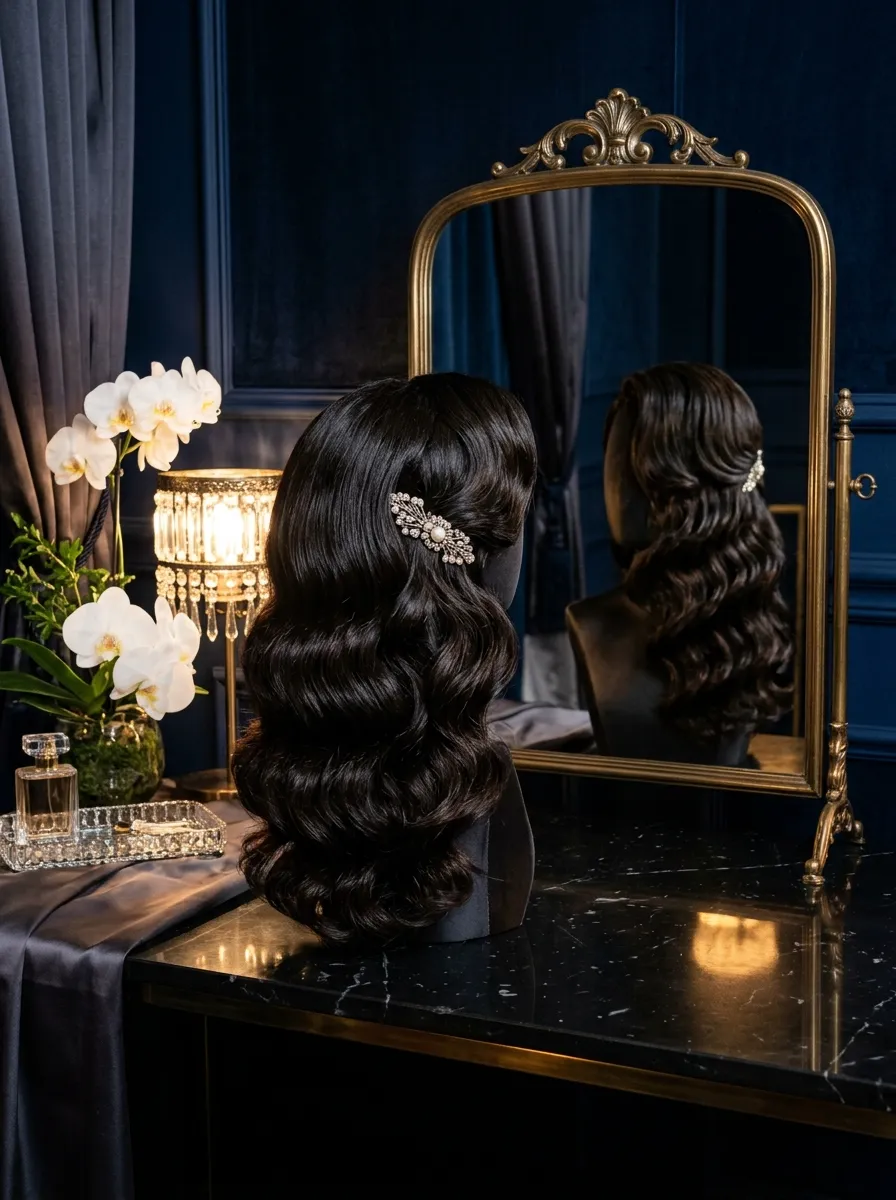 Midnight Reception Waves bridal hairstyle idea for reception wedding hairstyles to dance the night away with elegant textured finish