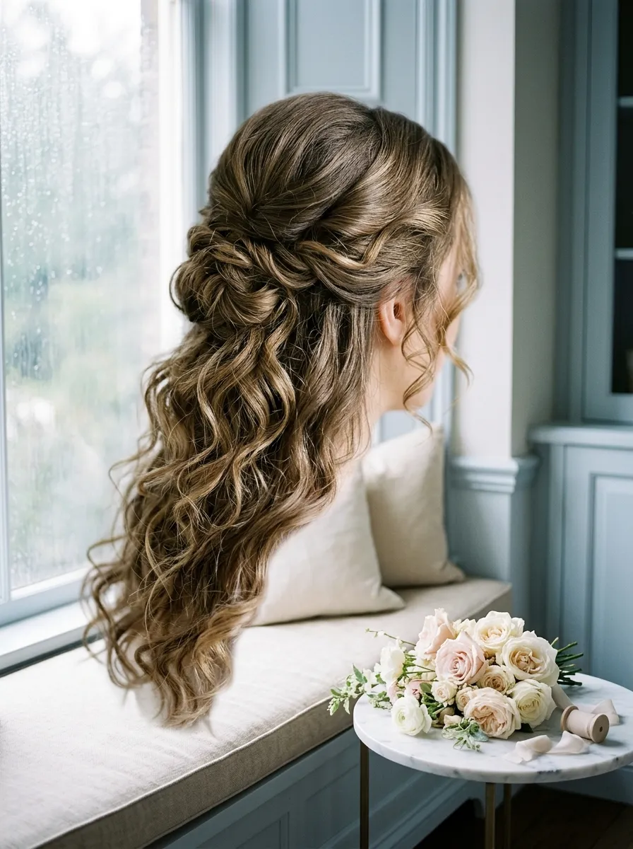 Natural Wave Ponytail bridal hairstyle idea for natural wave wedding hairstyles for effortless glam with elegant textured finish