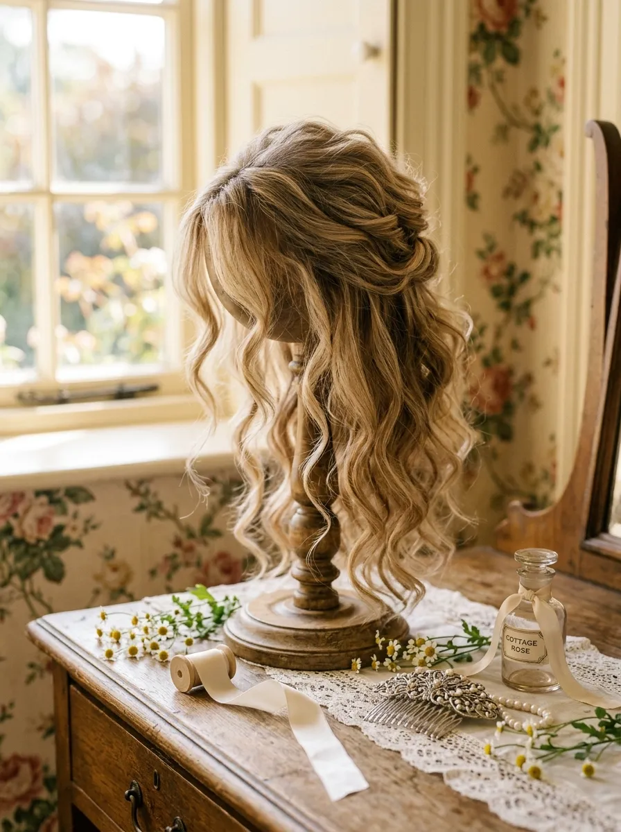 Playful Half Up bridal hairstyle idea for fine hair wedding hairstyles that add volume fast with elegant textured finish