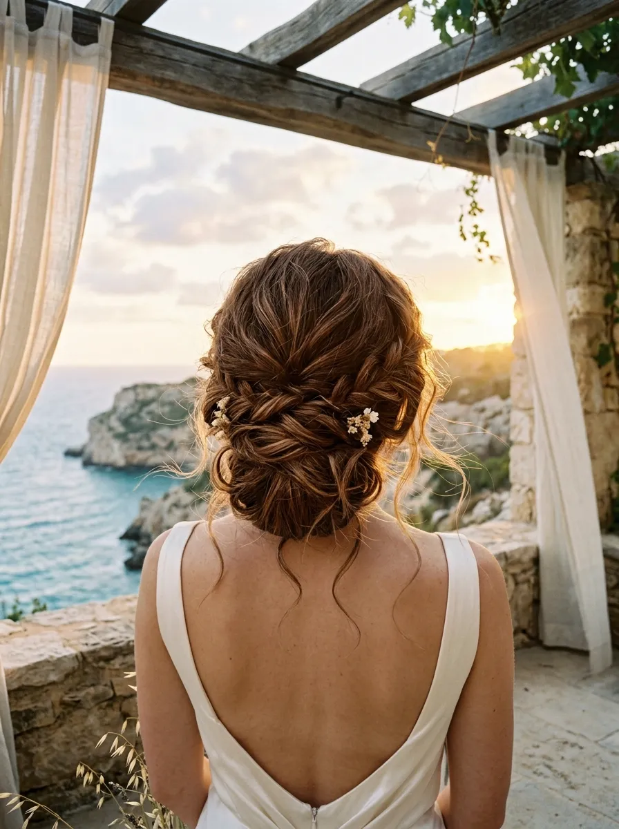 Poetic Loose Updo bridal hairstyle idea for romantic updo wedding hairstyles for your big day with elegant textured finish