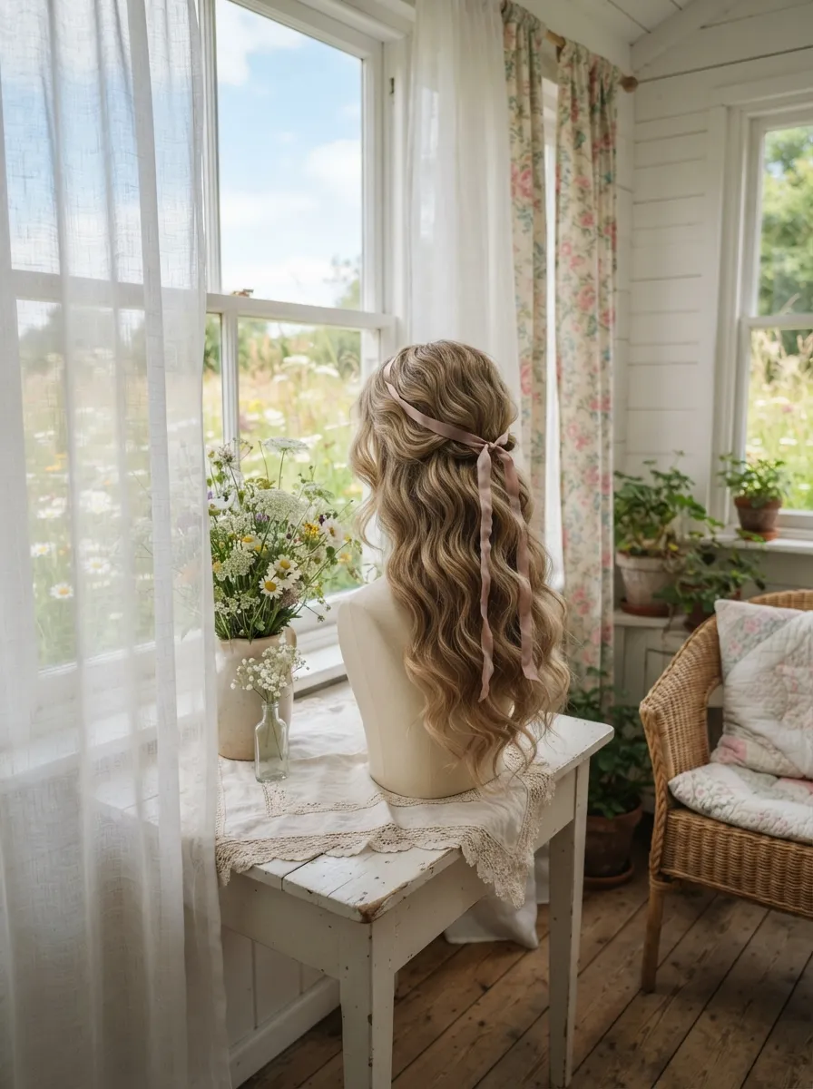 Prairie Style Waves bridal hairstyle idea for western wedding hairstyles for a rustic, chic bride with elegant textured finish
