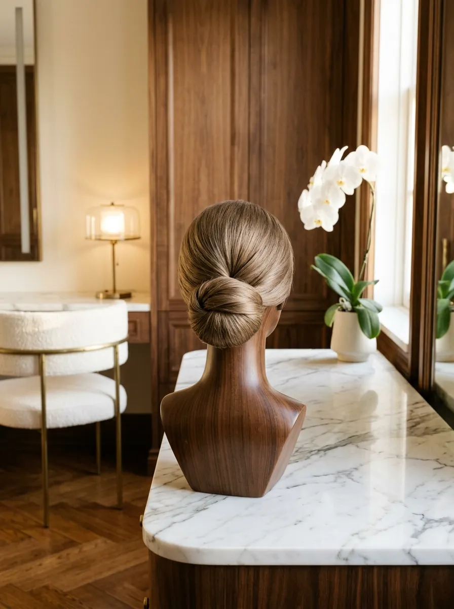 Quiet Luxury Bun bridal hairstyle idea for minimalist wedding hairstyles for a modern bride with elegant textured finish
