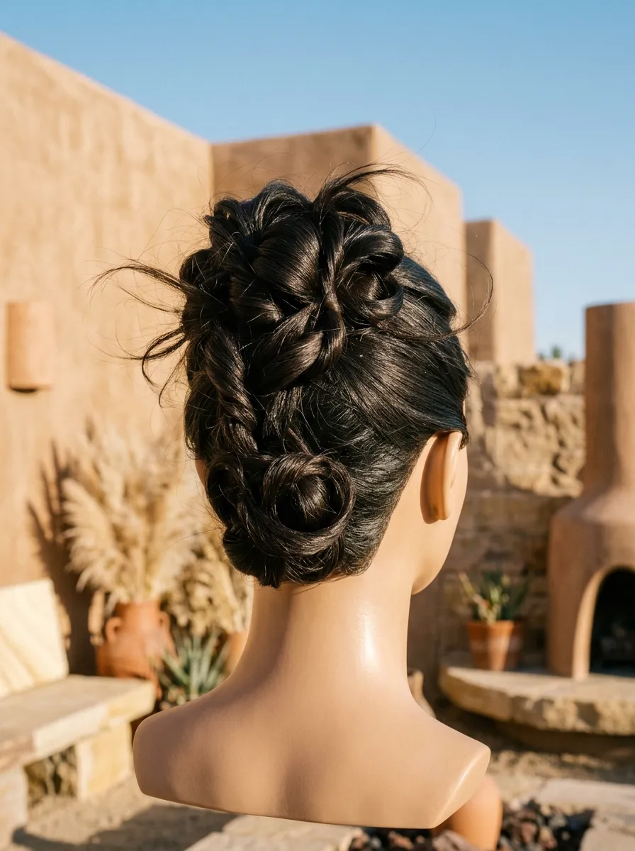 Sectioned Windblown Updo bridal hairstyle idea for outdoor wedding hairstyles that survive the wind with elegant textured finish