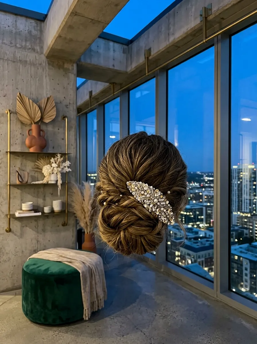 Sequin Clip Updo bridal hairstyle idea for reception wedding hairstyles to dance the night away with elegant textured finish
