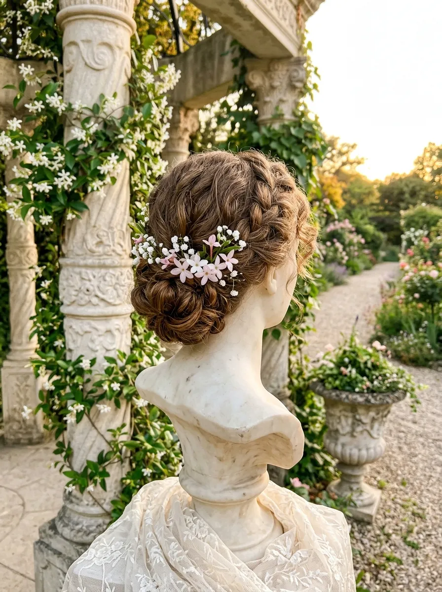 Side Braid Twist bridal hairstyle idea for short curly hair wedding hairstyles to copy now with elegant textured finish