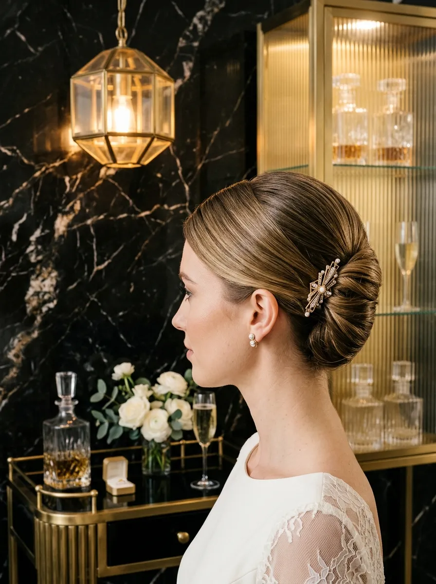 Side French Twist bridal hairstyle idea for modern wedding hairstyles every bride will love with elegant textured finish