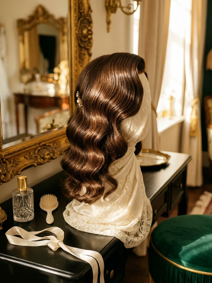 Side Pinned Waves bridal hairstyle idea for soft glam wedding hairstyles for a radiant bride with elegant textured finish