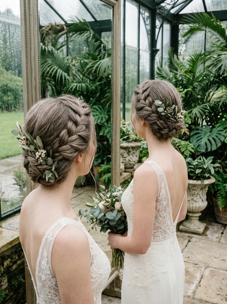 Side Turned Crown bridal hairstyle idea for outdoor wedding hairstyles that survive the wind with elegant textured finish
