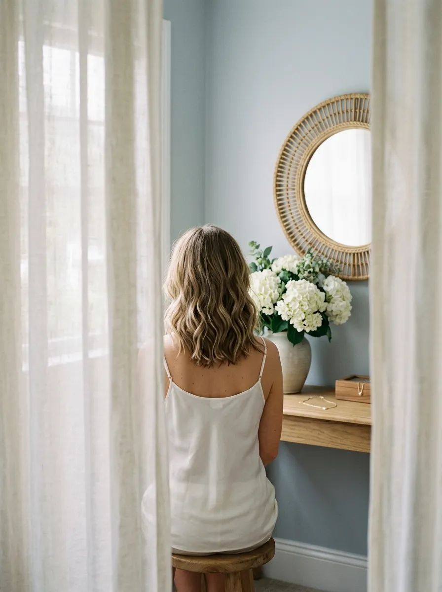 Simple Middle Part bridal hairstyle idea for casual wedding hairstyles for a laid-back bride with elegant textured finish