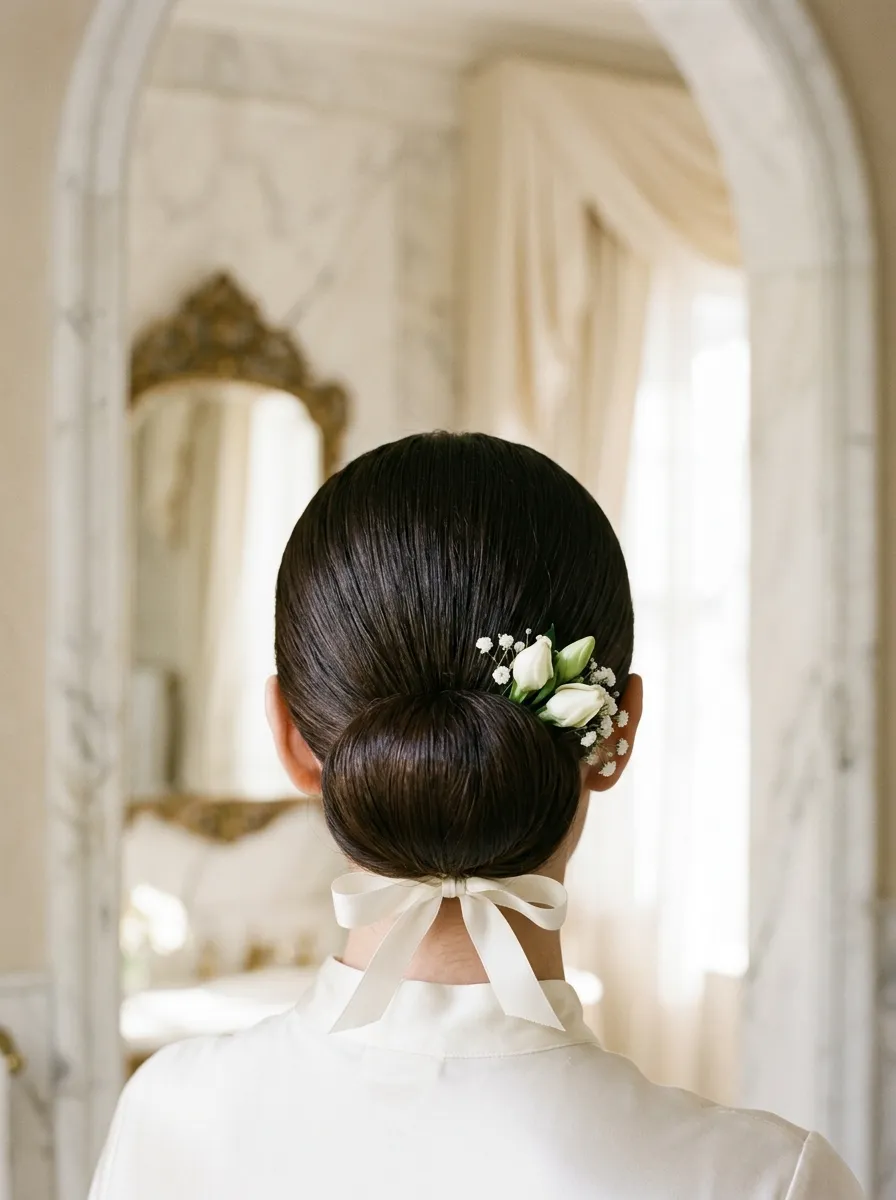 Sleek Low Bun bridal hairstyle idea for modern wedding hairstyles every bride will love with elegant textured finish