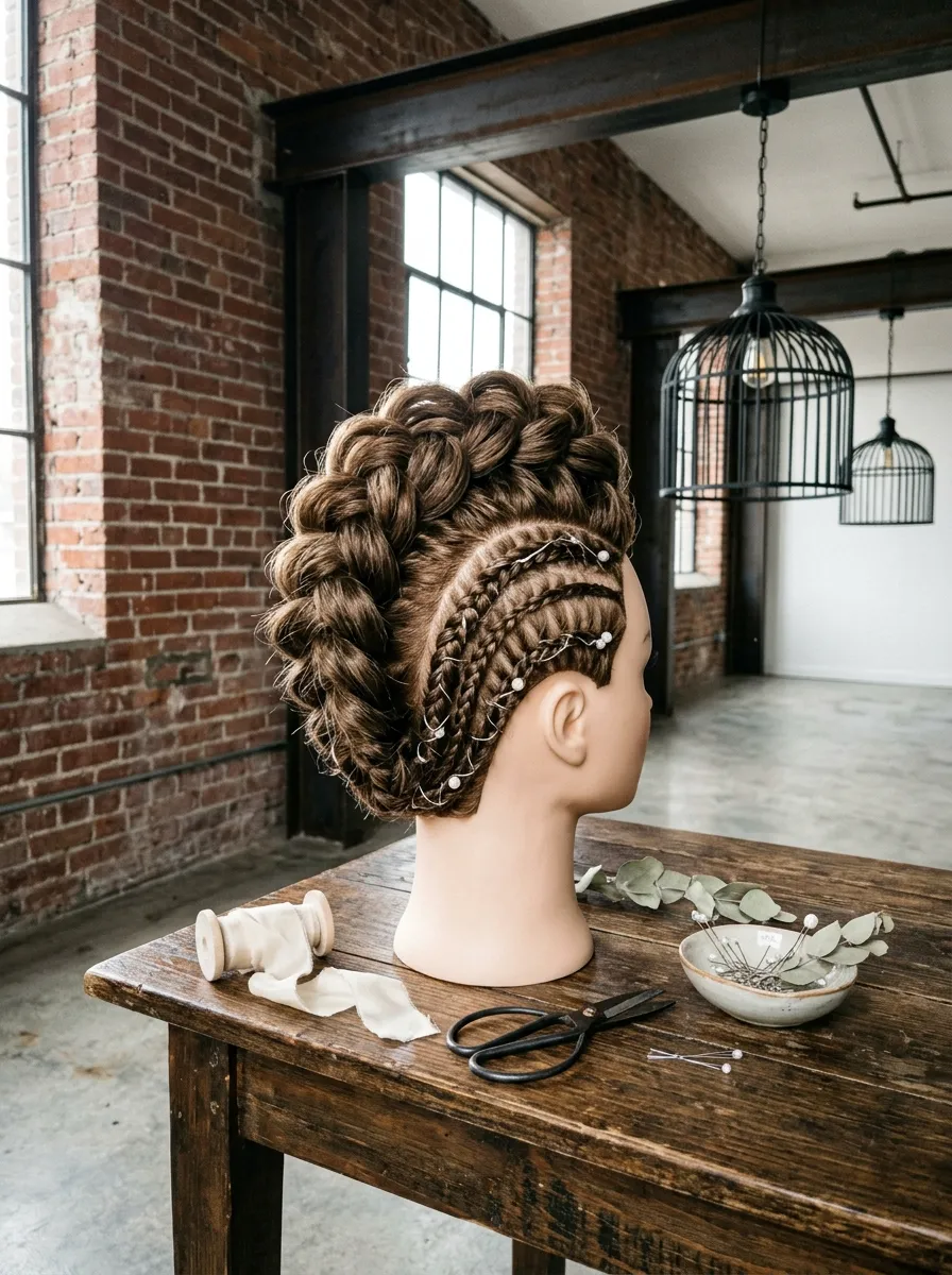 Statement Braided Mohawk bridal hairstyle idea for bold wedding hairstyles for a truly confident bride with elegant textured finish