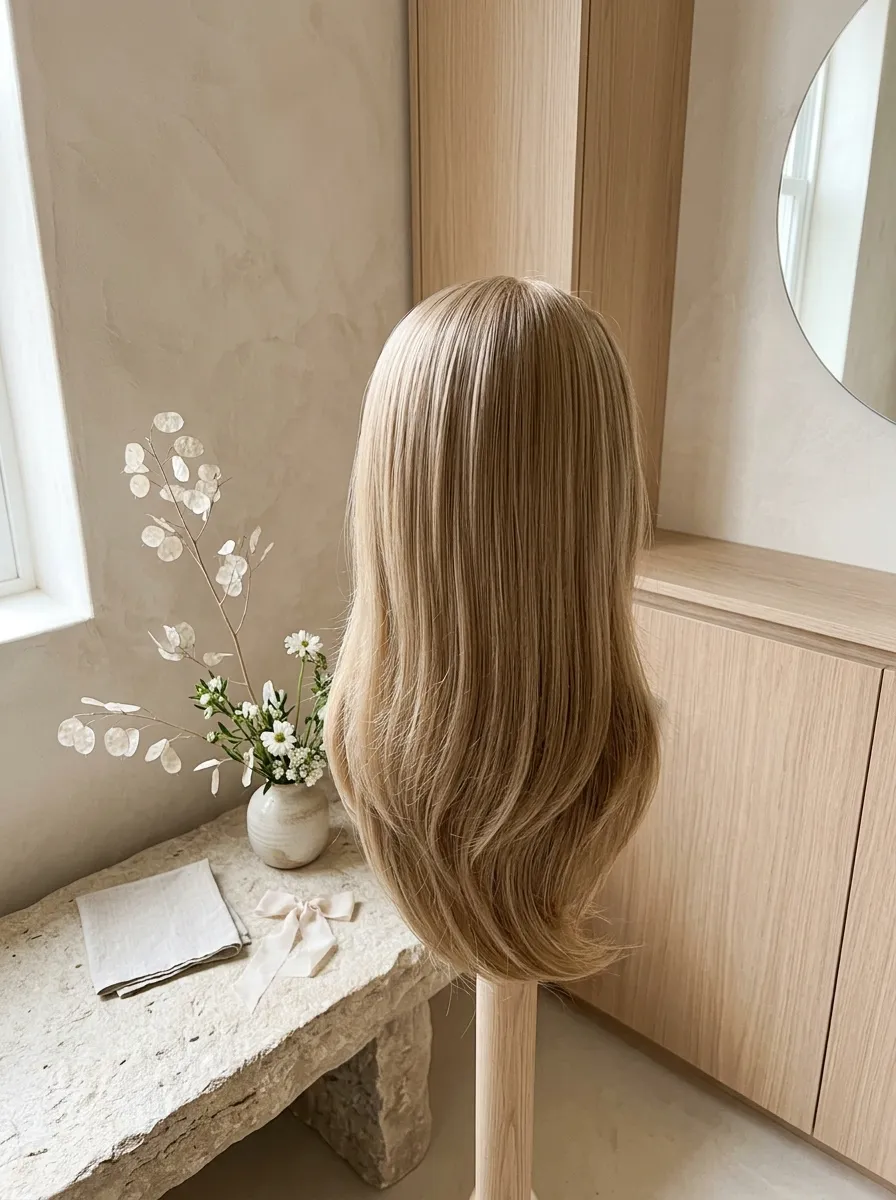 Straight Sleek Blowout bridal hairstyle idea for soft glam wedding hairstyles for a radiant bride with elegant textured finish